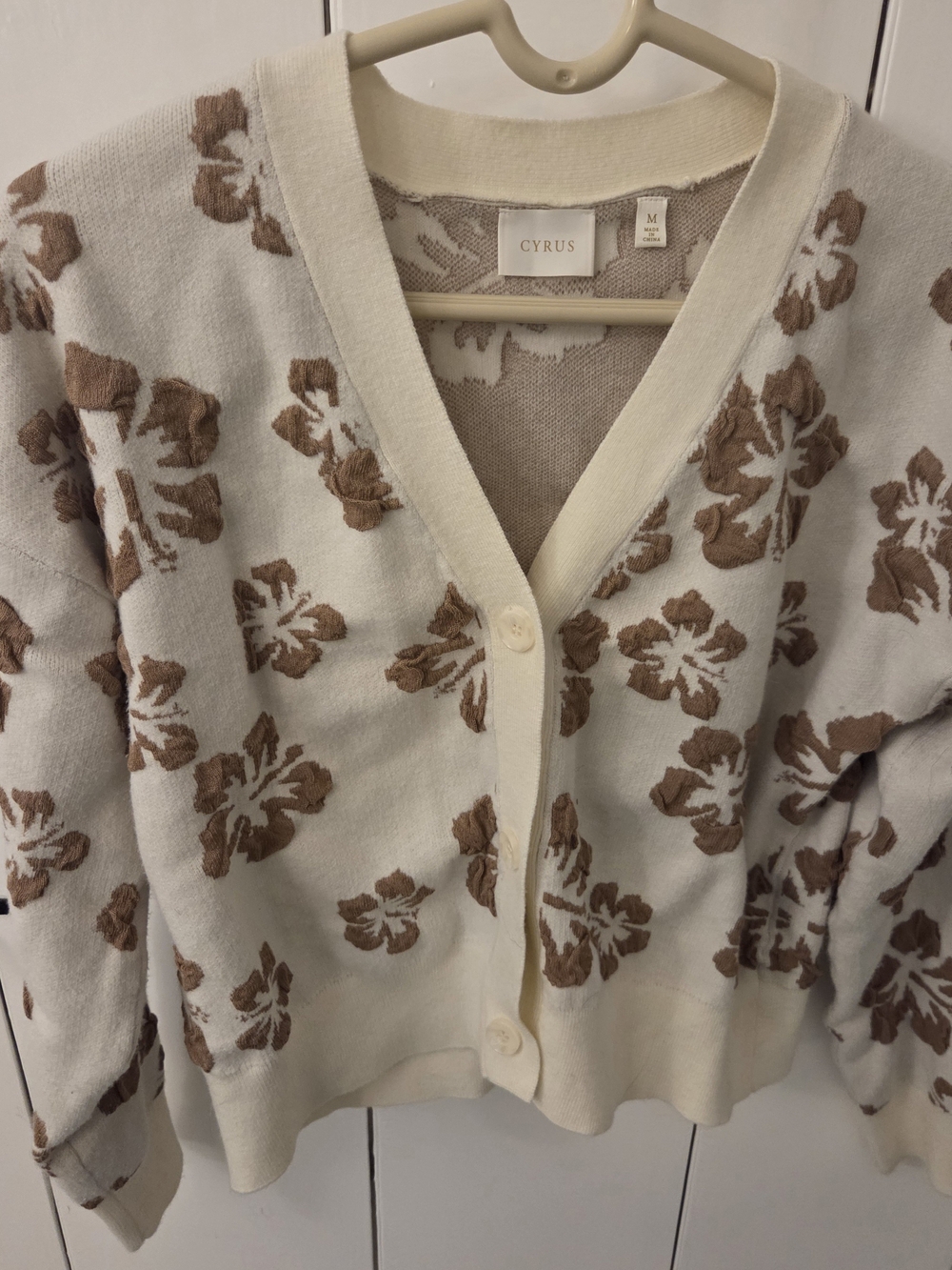 Cyrus Cream Cardigan with Brown Floral Motif - Picture 2 of 6